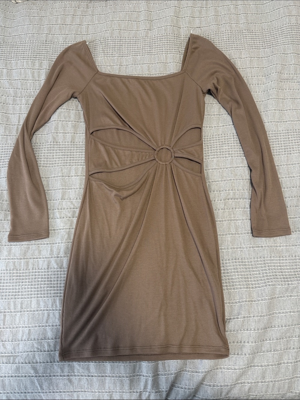 NWOT Blue Bird Taupe Long Sleeve Cutout Ring Dress